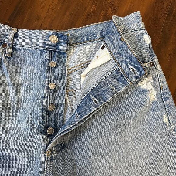 AGOLDE Stella Jean Shorts Blue Denim High Rise Frayed Distressed - Picture 7 of 12